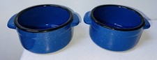 Set of 2 Von Pok & Chang Blue Speckled Ceramic Bowls w/Handles
