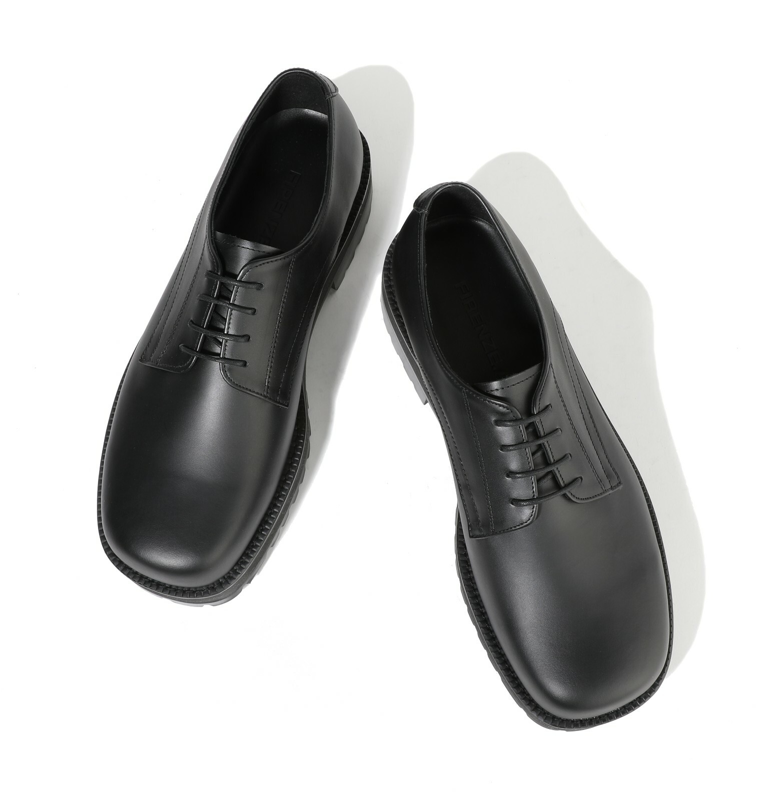 SAOLA Scarpe derby Firenze Atelier uomo pelle nera punta tonda larga plateau