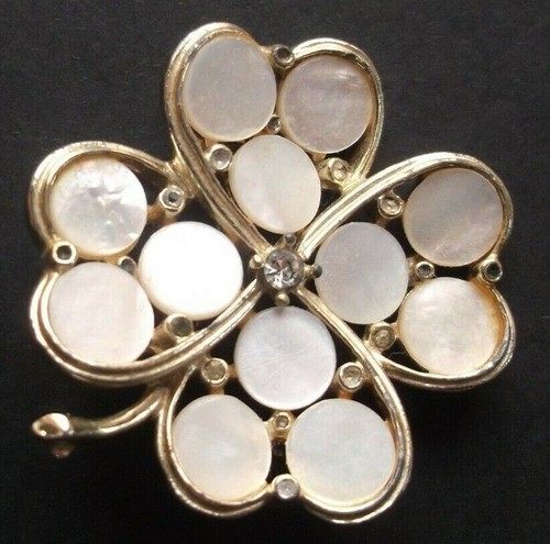 Broche Museum Strass Trèfle Doré - Accessoire De Mode Vintage - Occasion