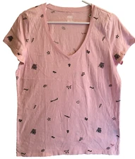 Victoria's Secret PINK Perfect Tee V Neck T Shirt Logo Girls Rule Pwr Size M NWT