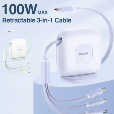 3in1 USB C Cable Retractable Fast Charger Cord for iPhone Type C