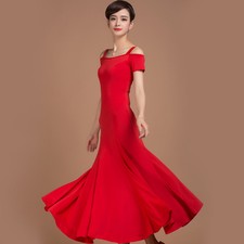 NEW Latin Ballroom Dance Dress Modern Salsa Waltz Standard Long Dress W004 Red