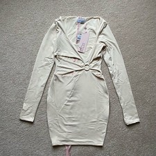 BNWT Oh Polly Sunset Haven Cut Out Ring Bodycon Mini Dress Cream White Size 8