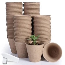 100 Pack Biodegradable Peat Pots 3.15 Inch Transplant Paper Pulp Seeding Cups 