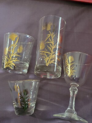 16 Gregory Duncan Gold Scottish Thistle Barware Shot Old Fashion Hi Ball Claret