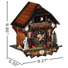 Kintrot Cuckoo Clock Traditional Black Forest Handcrafted Wooden Quartz Wall