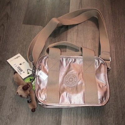 Kipling Nadale Quartz Metallic Nylon Crossbody + Monkey Keychain NWT