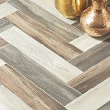 HERRINGBONE Cushion Floor VINYL FLOORING Brown Grey Kitchen Bathroom Toilet Lino