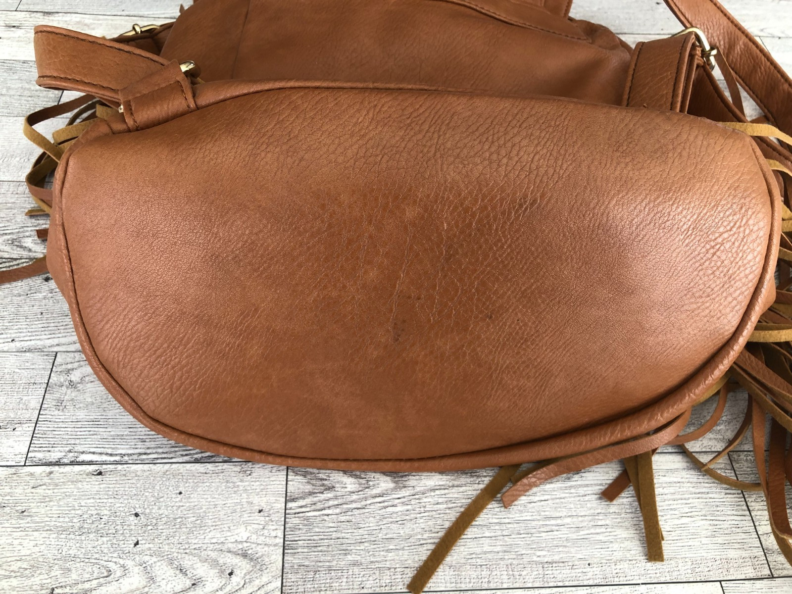 Faux Leather Brown Drawstring Backpack Handbag Fr… - image 6