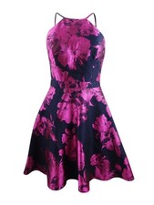 Xscape Women's Printed Open-Back Fit & Flare Dress (12, Navy/Fushia)