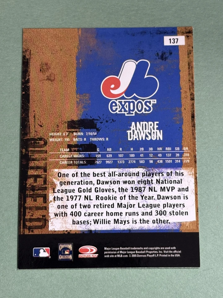 Andre Dawson 2005 Donruss Leather & Lumber Montreal Expos #137 DD914 - Image 2 of 2