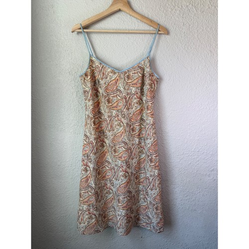 J. Crew Womens Paisley Cotton Slip Dress Orange Blue Spaghetti Strap Size 6