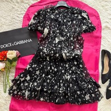DOLCE GABBANA Black Star Chiffon Ruffle Dress Silk Blend Knee Length Size S