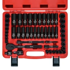 3/8" Drive Impact Socket Set, 50 Piece Standard SAE (5/16 to 3/4 inch) and Me...