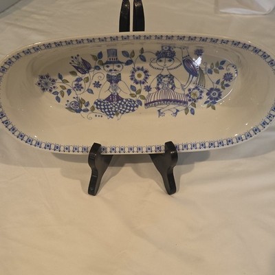 Lotte Oval Ceramic Platter Blue Floral Figurative Decorative Pottery Glossy