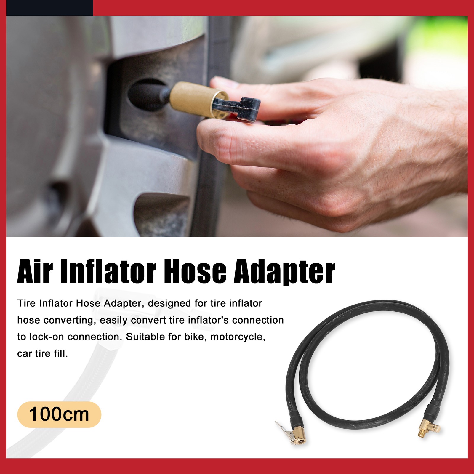 Universal 1m Car Air Chuck Inflator Pump Extension Hose  Connect Pipe Pack of 1