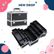 NEW 12.6" Makeup Train Case Cosmetic Organizer Travel Storage Box Black