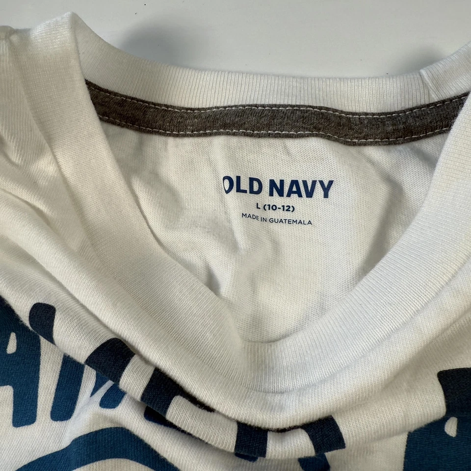 Camisa Antigua Azul Marino Juvenil Grande 10-12 Blanca Gamer y Amante de la Pizza Camiseta Gráfica Niños Foto 3 de 3