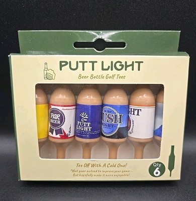 Putt Light Beer Bottle Golf Tees   Novelty Golf Gift   Set of 6