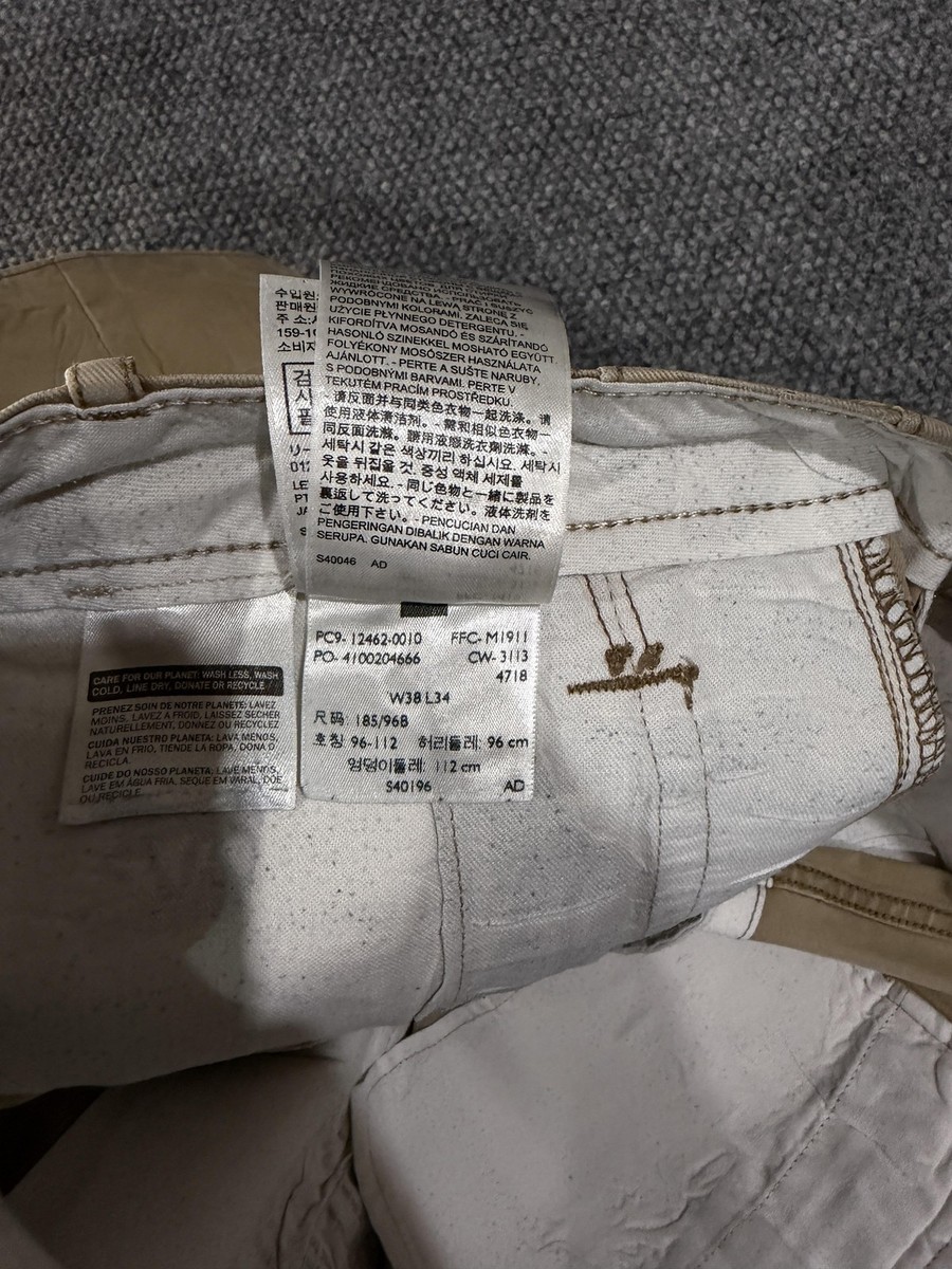 Levi's Cargo Pants Mens 38x34 Beige Canvas Multi Pocket Relaxed