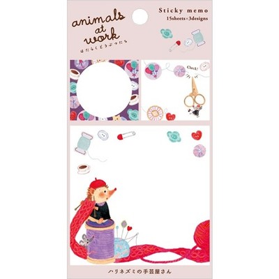 Hisago Working Animals Sticky Notes   Hedgehog Craft Shop