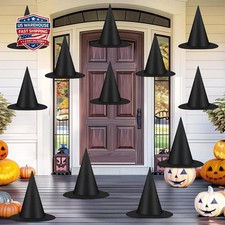 12 PCS Halloween Witch Hats, Black Hanging Witch Hats Porch Yard Decor Witch C