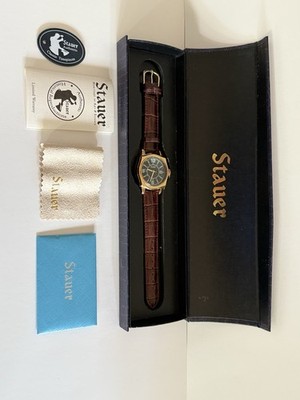 Stauer Lexington 39mm Gold Fused Stainless Steel Watch w/ Genuine Leather Band 
