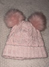 BABY GAP Ecru Pink Cable Knit Cap hat Pom Pom M/L