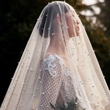 French Style Vintage Pearl Bridal Hair Accessory - Wedding Tulle Veil Headpiece