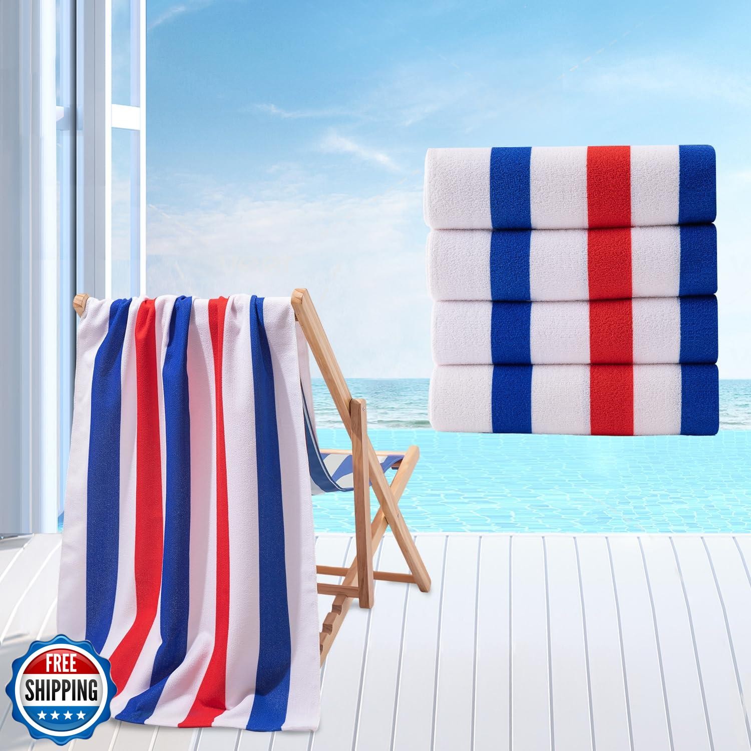 4-Pack 30x60 Sand-Free Striped Beach Towels for Pool and Bathroom Use