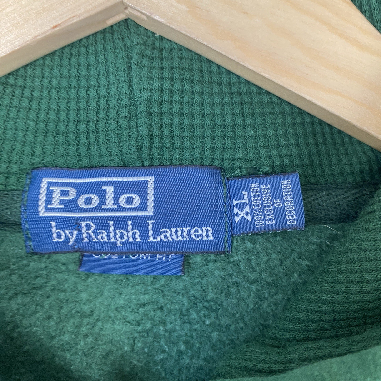 Polo Ralph Lauren Triple Pony #3 felpa con cappuccio verde pile ricamato XL preppy