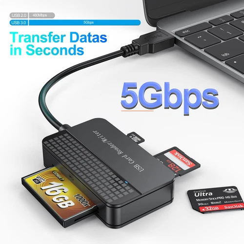 Lector de Tarjetas Compact Flash, Multi Tarjeta de Memoria 4 en 1 Lectura Simultánea 5Gbp... - Imagen 3 de 9