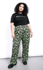 NEW Wildfang The Empower Wide Leg Lemon Citrus Print Trousers Spring SIZE 8 NWT