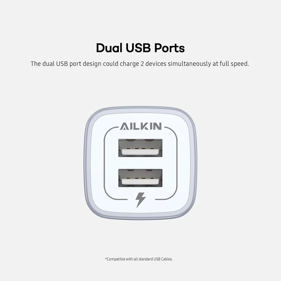 AILKIN 2.1A Multiport Fast Charge Power Brick Cube for iPad, iPhone, Silver  - Image 3 of 4