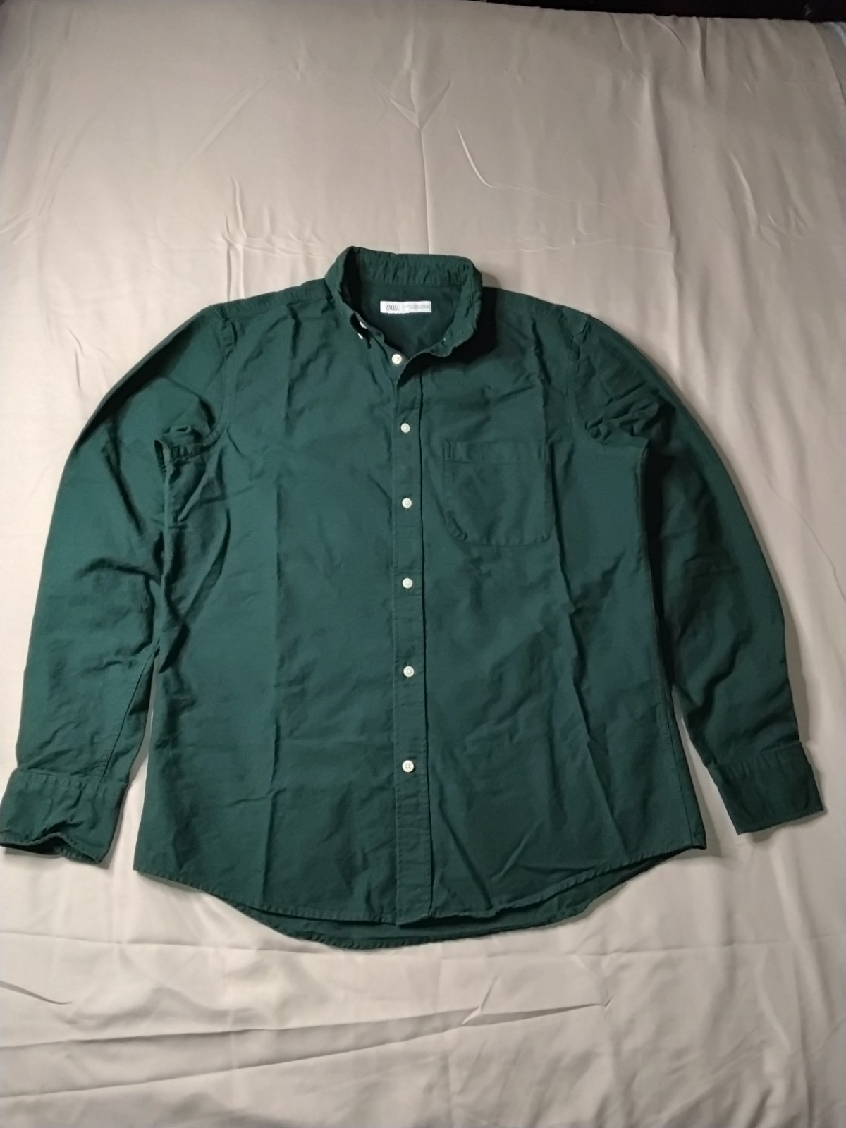 Zara Green Casual Buttom Down Shirt Mens Sz M Oxford Collar Long Sleeve.