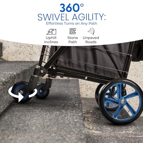 SereneLife Large Folding Utility Shopping Cart with Removable Liner - Blue