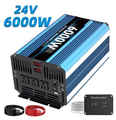 3000W/6000W pure Sine Wave Inverter |24V DC to 110V AC + Dual USB | RV/Camp