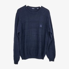 IZOD Men's Cotton Navy Blue Crew-Neck Pullover Long Sleeve Crest Logo Sweater L