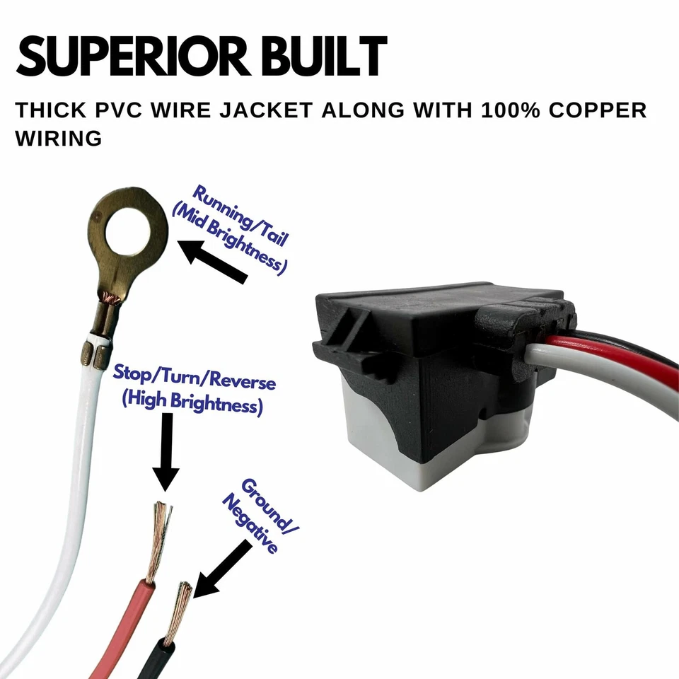 Enchufe de 3 cables para remolque de camión enchufe de luz conector coleta ángulo recto 12 V 16 AWG 11" Foto 4 de 4