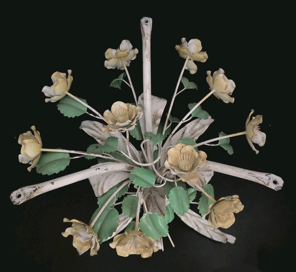 Vintage MID-CENTURY Italian 60s Floral Tole Bouquet Metal Side End Table Base - Image 4 of 4