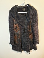 Radzoli Women Cardigan Sweater L Artsy Lace Hem Western Witchy W /WO Belt