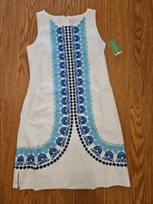 NWT Lilly Pulitzer Dress Embroidered Women Size 10 White And Blue DRESS SZ MED