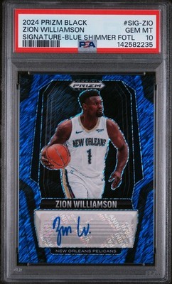 Zion Williamson 2024 Panini Prizm Black Blue Shimmer FOTL /25 Auto PSA 10