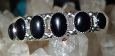 Sterling Silver Black onyx  Cuff Bracelet  signed PY