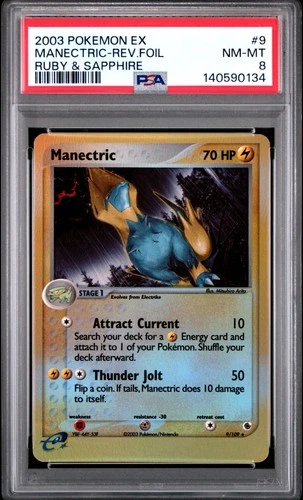 2003 POKEMON EX RUBY & SAPPHIRE #9 MANECTRIC-REVERSE FOIL PSA 8