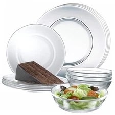 12pc Glass Dinnerware Set - Sleek Square Clear Glass Plate and Bowl Sets - 
