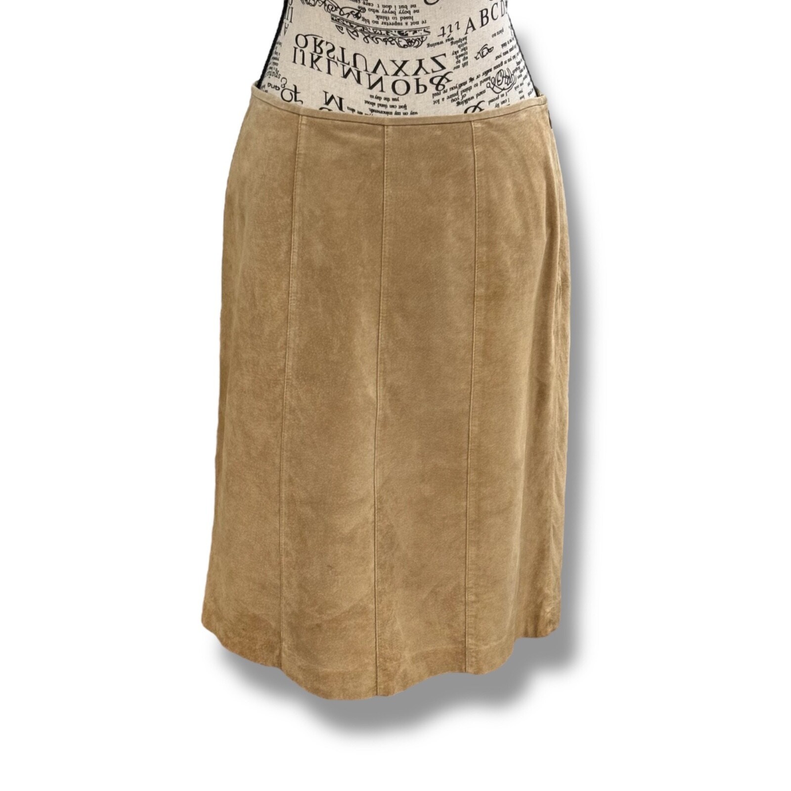 Vintage Ann Taylor Size 8 Tan Genuine Suede Leather Pencil Skirt Classic Capsule