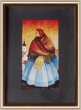 ARTE NAIF graziosa miniatura naif ritratto di contadina Croazia Scuola  Hlebine
