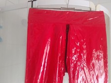 Hochglanz Lack Vinyl - Schritt-Zip Leggings Rubber Gr. M / 38 rot