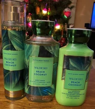 Bath & Body Works Waikiki Beach Coconut 3 Piece Set Shower Gel Wash Lotion Mist